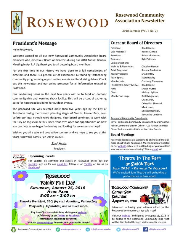 Rosewood Community Association Summer 2018 Newsletter